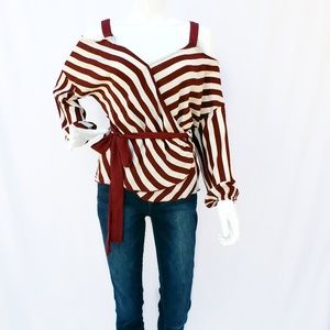 Long Sleeve Stripped Wrap Blouse